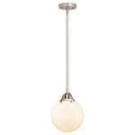 Innovations Lighting - Beacon Mini Pendant, Brushed Satin Nickel, Matte White, Matte White - The Nouveau 2 is a highly detailed work of art that draws the eyes into its base and arm detail. The true show stopping piece is the beautifully curved glass shade that's sure to wow you and guests alike.