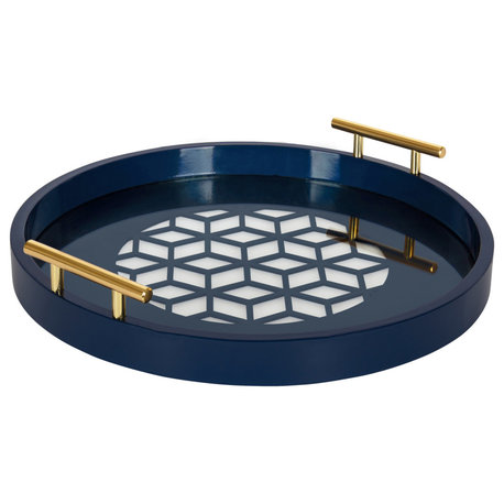 Caspen Round Decorative Tray, Navy Blue 15.5" Diameter