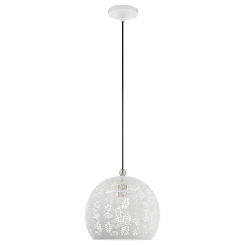 Livex Lighting Chantilly 1 Light White With Brushed Nickel Accents Small Pendant