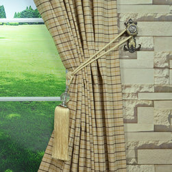 Paroo Cotton Blend Small Plaid Concealed Tab Top Curtains & Drapes Tassel Tiebac - Curtains