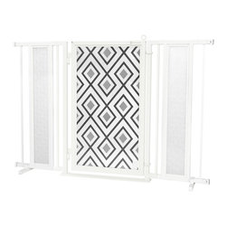 Fusion Gates - Fusion Gate with Gray Diamonds Design, White Pearl, 52"-60" - Dog Gates