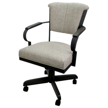 Miami Swivel Metal Caster Chair Wood Armrests - Pitt Base, Portwood Ash - Black