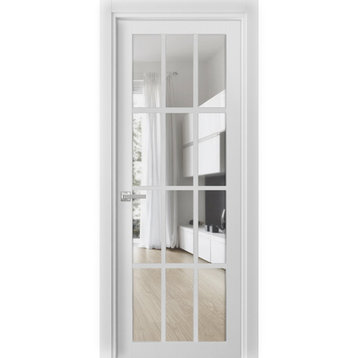 Interior Solid French Door Clear Glass, Felicia 3355 Matte White, 30" X 96"