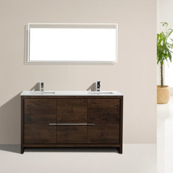 60 inch Rose Wood Modern Double Sink Bathroom Vanity with White Quartz Top - Bathroom Vanities And Sink Consoles