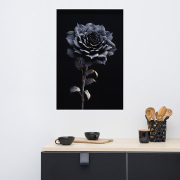 Flora Wall Art: Ebony Enchantment Rose Black Flowers Photorealism