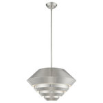 Livex Lighting - Livex Lighting Brushed Nickel 1-Light Mini Pendant - A celebration of classic Danish lighting architecture, the Amsterdam mini pendant is elegantly tidy, creating lovely form out of functional necessity. The tiered metal shade echoes the shade's curvature and creates clean and bright ambience.
