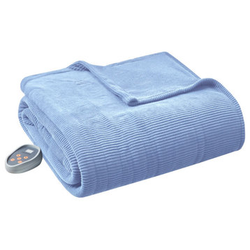 Beautyrest Knitted Micro Fleece Solid Textured Heated Blanket, Blue, Full