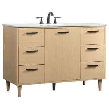 Elegant Decor Baldwin 48" Solid Wood and MDF Bathroom Vanity in Maple