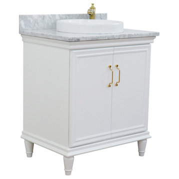 31" Single Vanity, White Finish With White Carrara And Round Sink