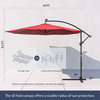 Outdoor Patio Umbrella 10' Steel Cantilever, Crank and Base, Red