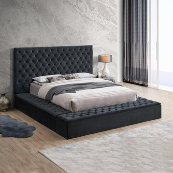 Better Home Products Cosmopolitan Velvet Upholstered Platform Queen Bed in...
