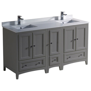 Fresca Oxford Traditional Double Sink Bathroom Cabinet, Gray, 60"