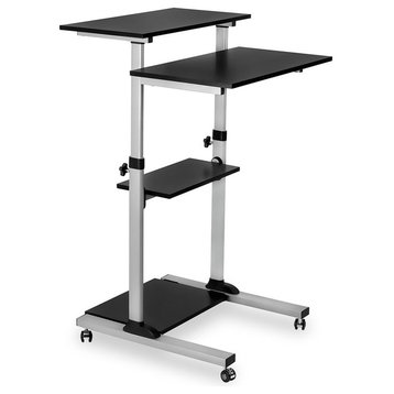 Mount-It! Mobile Stand Up Desk, Height Adjustable Rolling Cart, Silver