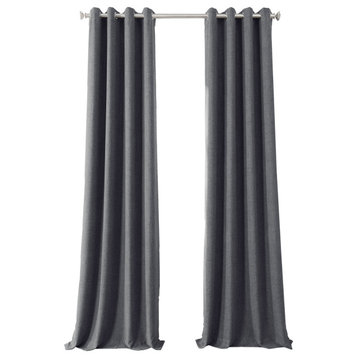 Thermal Blackout Woolen Weave Grommet Single Curtain Panel, Modern Gray, 50"x84"