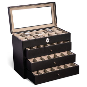 All With Time Watch Box, 48 Watch Slots, Black Wood