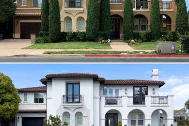 Mid-sized contemporary white house exterior idea in San Diego
