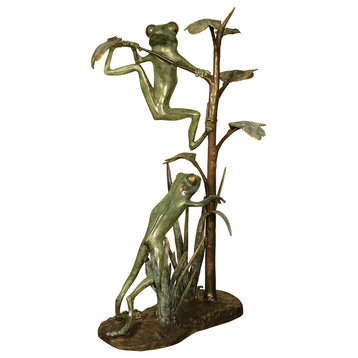 Two Frogs Climbing a Branch Bronze Sculpture