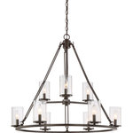 Quoizel - Quoizel BCN5009WT Buchanan 9 Light Chandelier in Western Bronze - The Buchanan Collection evokes a sense of strength and style. The Western Bronze finish is a rich matte and the arms are comprised of long, rectangular links holding the piece together. The clear seedy glass adds a touch of elegance to the simplistic framework.