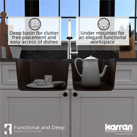 Karran Undermount Quartz 32" 60/40 Double Bowl Kitchen Sink, Brown