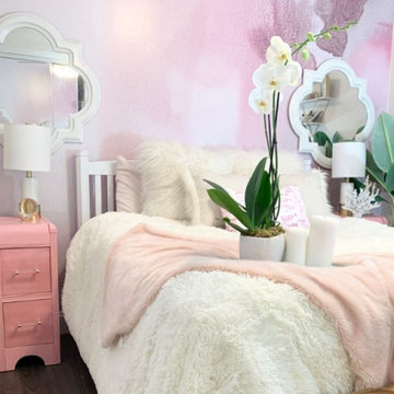 Blush and Grey Apartment Bedroom Accent Wall
