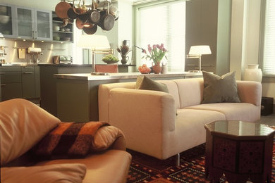 Example of a minimalist family room design in Philadelphia