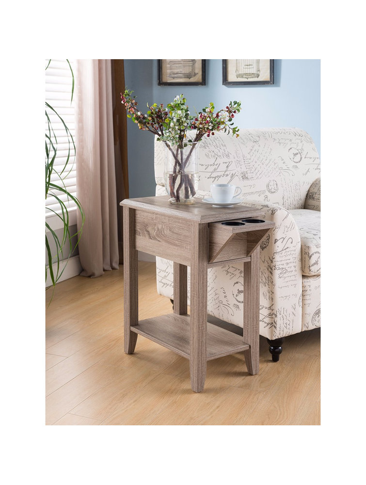 Chairside Table With Cup Holder Space, Light Brown - Transitional ...