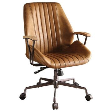 Bowery Hill Leather Adjustable and Swivel Office Chair in Coffee
