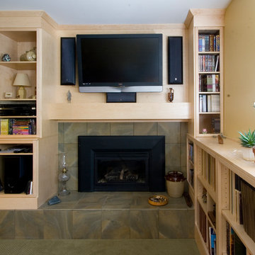 This entertainment center and fireplace became the focal points for this basemen