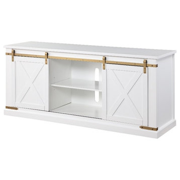 Furniture of America Birch Wood 72" Length TV Stand in White and Gold