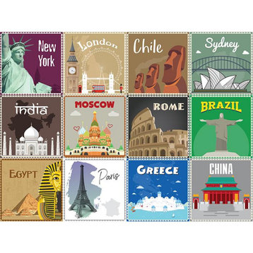 5" X 5" World Traveler Peel And Stick Removable Tiles