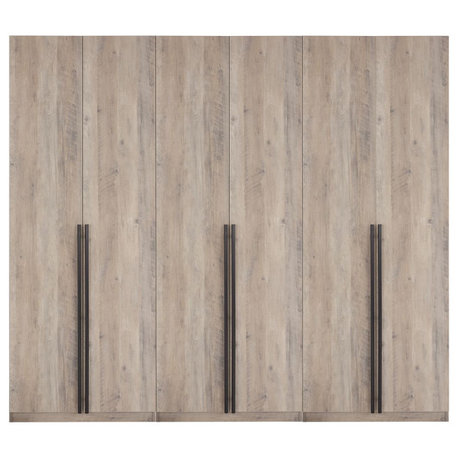 Lee Modern 3-Piece Wardrobe, 2 Rods, 4 Drawers, 3 Shoe & 6 Shelves, Rustic Gray