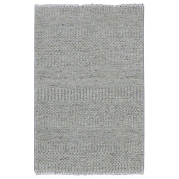 Vintage Gray Grass Design Undyed 100% Wool Hand Knotted Mat Rug 2'1" x 3'2"