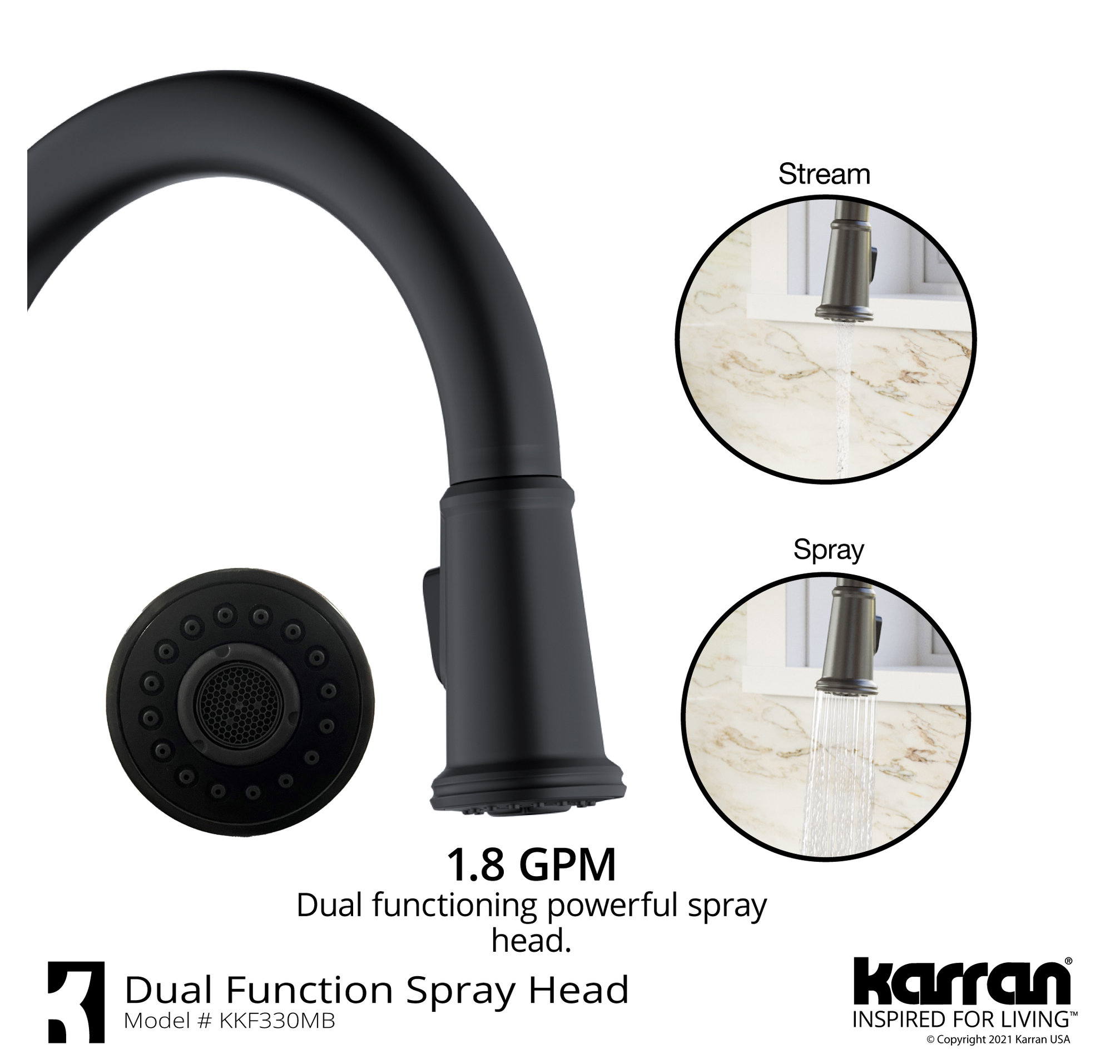 Karran KKF330 1-Handle Pull Down Dual Function Sprayer Faucet, Matte Black