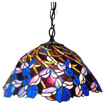 NATALIE, Tiffany-style 2 Light Iris Hanging Pendant, Lamp, 19" Shade