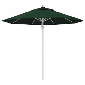 9' Patio Umbrella Silver Pole Fiberglass Rib Pulley Lift Sunbrella, Forest Green