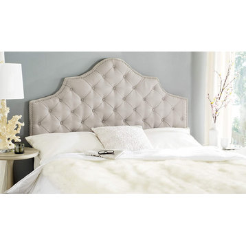 Traditional Queen Size Headboard, Arched Design With Button Tufting, Taupe