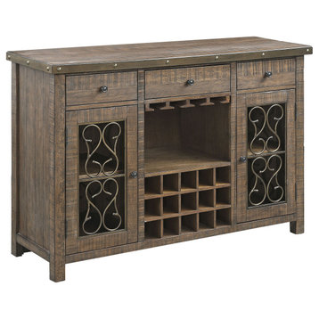 ACME Raphaela Server With Cup Holder and Wine Rack, Weathered Cherry Finish