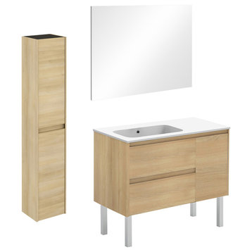 Ambra 90F Complete Vanity Unit With Column and Mirror, Nordic Oak