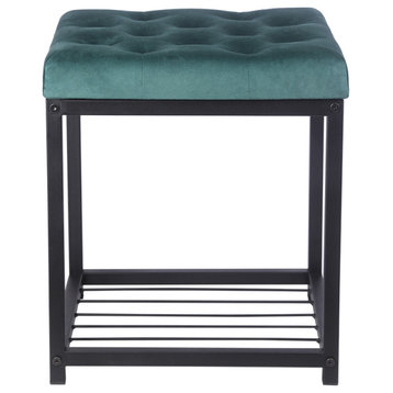Green Tufted Square Upholstered Ottoman Bench