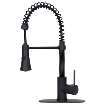Brushed Nickel Pre-Rinse Spring Kitchen Faucet with Pull Down Sprayer, Matte Black