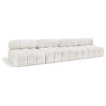 Meridian Furniture - Ames Boucle Fabric Modular Sofa, Cream, 4-Piece: 4 Armless Chair - Introduce a touch of modern sophistication to your living area with the exquisite Ames Boucle Fabric Sofa. With plush cream boucle fabric and unique design, it will elevate the visual appeal of your living space. This elegant and captivating sofa can be mixed and matched with other pieces from the collection to create an endless array of stunning looks. So, get ready to transform your living area into an inviting and stylish haven with the Ames Boucle Fabric Sofa.