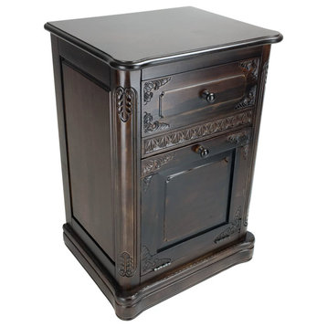 Traditional End Table, Birch Wood Construction With Carving Details, Rich Brown