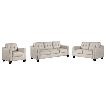 CRO Decor 3 Piece Sectional Sofa Set Living Room Linen Furniture (Beige)