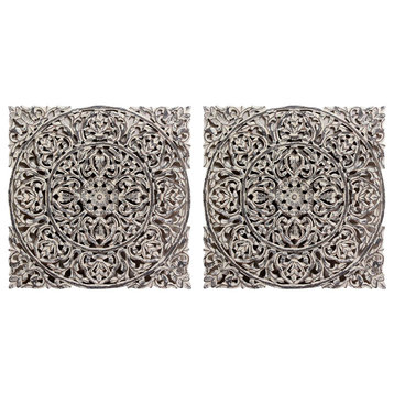 Carved Out Wood Panel Wall Panels, Set of 2