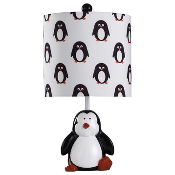 Novelty Table Lamp Penguin Shaped Base Black and White Patterned Shade