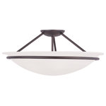 Livex Lighting - Newburgh Ceiling Mount, Bronze - This three light semi flush mount features a lustrous bronze finish with light glowing from within the large white alabaster glass bowl shape shade. complete a kitchen, bedroom, or any room in your house with this beautiful semi flush mount.
