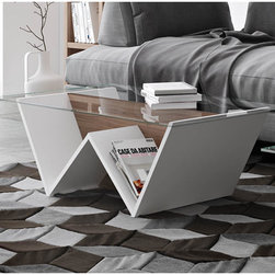 Walt White Coffee Table with Glass Top - Coffee Tables