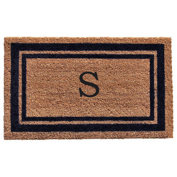 Dark Blue Border 24"x36" Monogram Doormat, Letter S