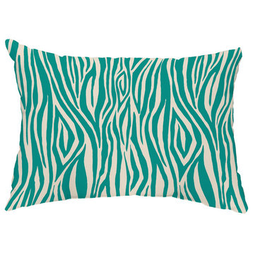 Wood Stripe 14"x20" Decorative Abstract Outdoor Throw Pillow, Jade