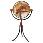 Replogle Globes - Santa Fe, 16" Bronze Metallic Floor Globe - A wood ring with rich cherry finish supported by a wrought iron stand with black matte finish make this piece a one of a kind. Includes two riser options, either wood with cherry-finish or black matte finish metal.